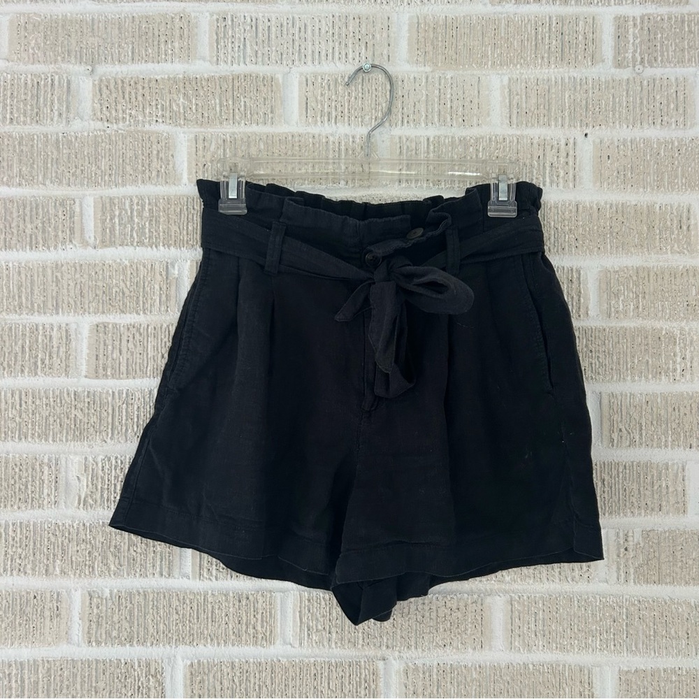 MADEWELL Women's Linen Black Tie-Waist Shorts